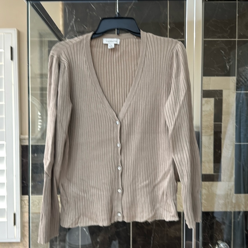 Calligraphie tan cardigan , size M, worn once like new condition.